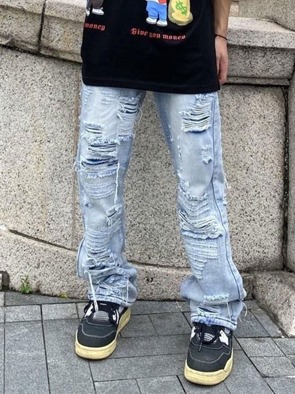 EMMIOL Men's Washed Distressed Flare Jeans