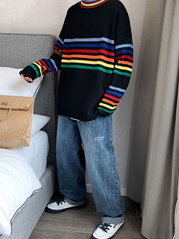 Emmiol Spedizione gratuita 2025 Maglione a righe arcobaleno da