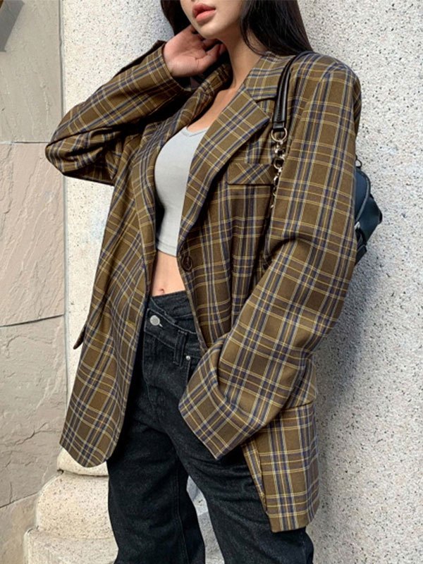EMMIOL Blazer con bottoni a scacchi vintage