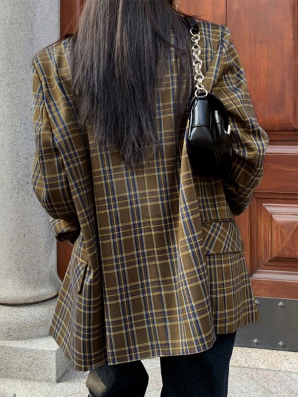EMMIOL Blazer con bottoni a scacchi vintage