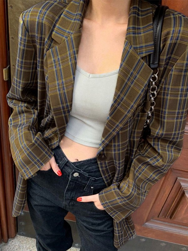 EMMIOL Blazer con bottoni a scacchi vintage