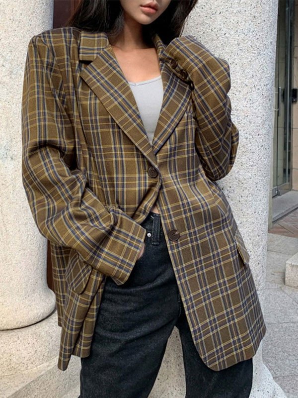 EMMIOL Blazer con bottoni a scacchi vintage