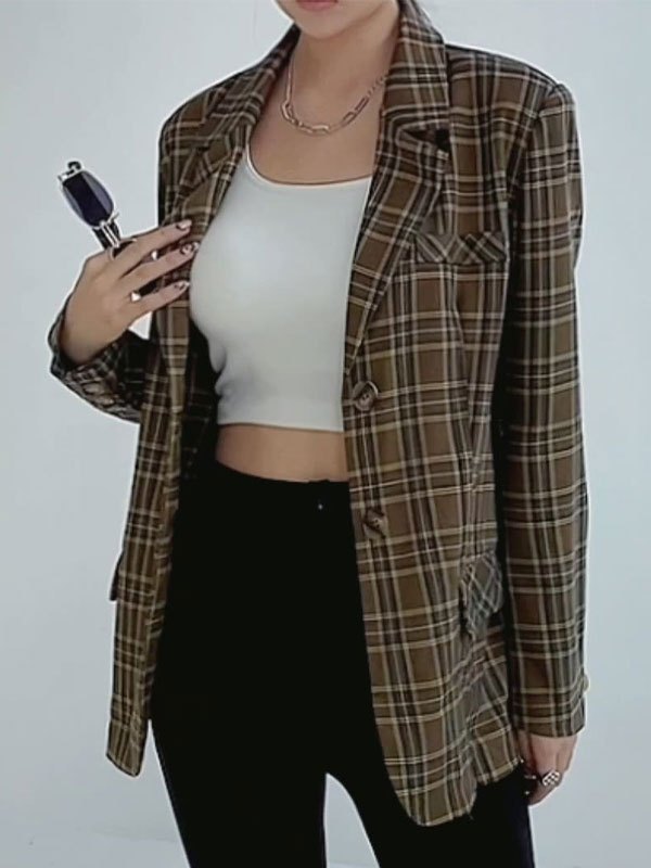 EMMIOL Blazer con bottoni a scacchi vintage