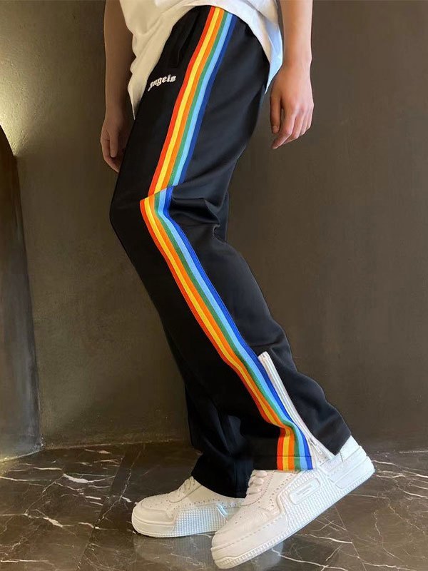 EMMIOL Men's Rainbow Striped Logo Jogger Pants