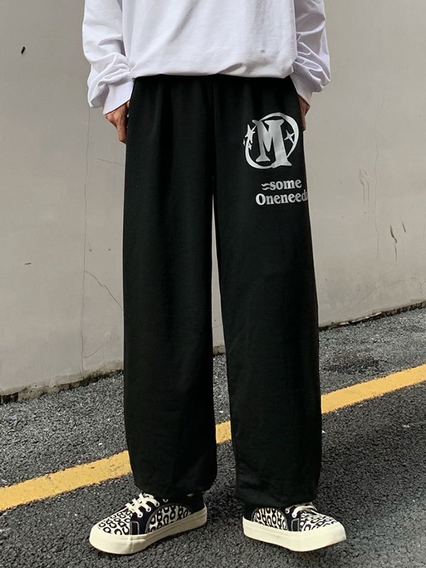 EMMIOL Pantalones joggers con estampado de estrellas y letras