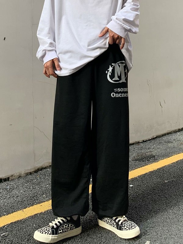 EMMIOL Pantalones joggers con estampado de estrellas y letras