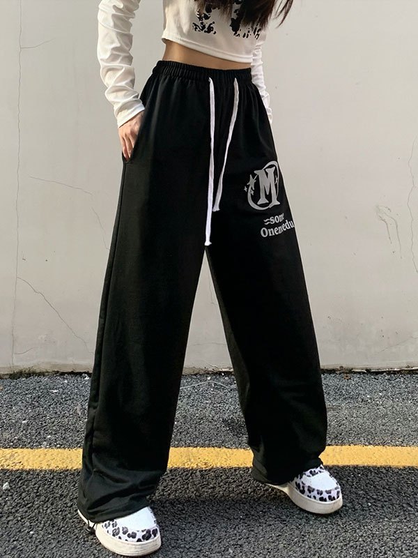 EMMIOL Pantalones joggers con estampado de estrellas y letras