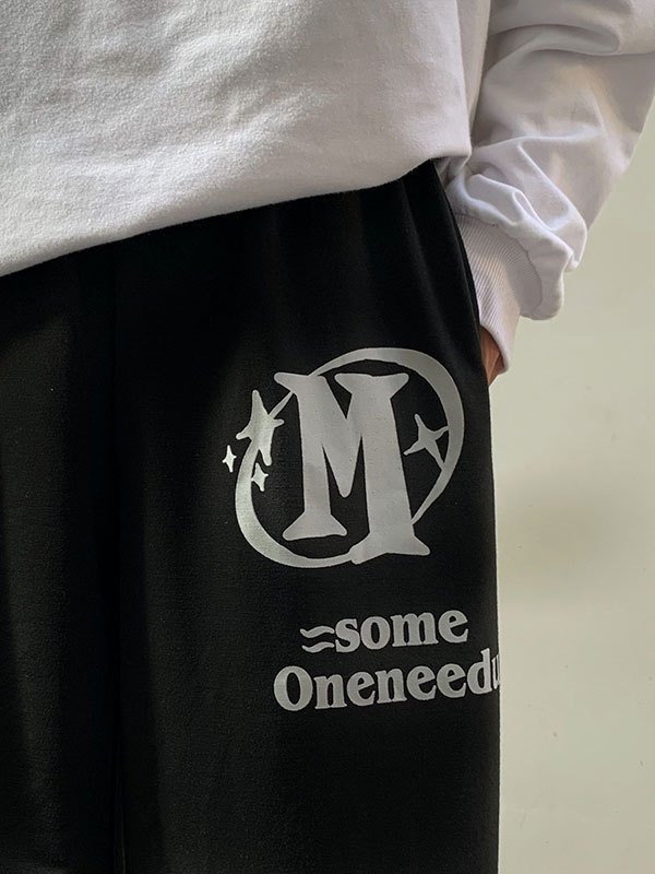 EMMIOL Pantalones joggers con estampado de estrellas y letras