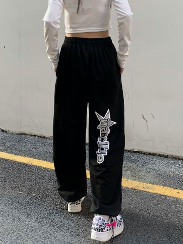 EMMIOL Pantalones joggers con estampado de estrellas y letras