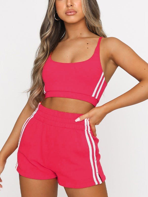 EMMIOL Stripe Paneled Sweat Shorts Set