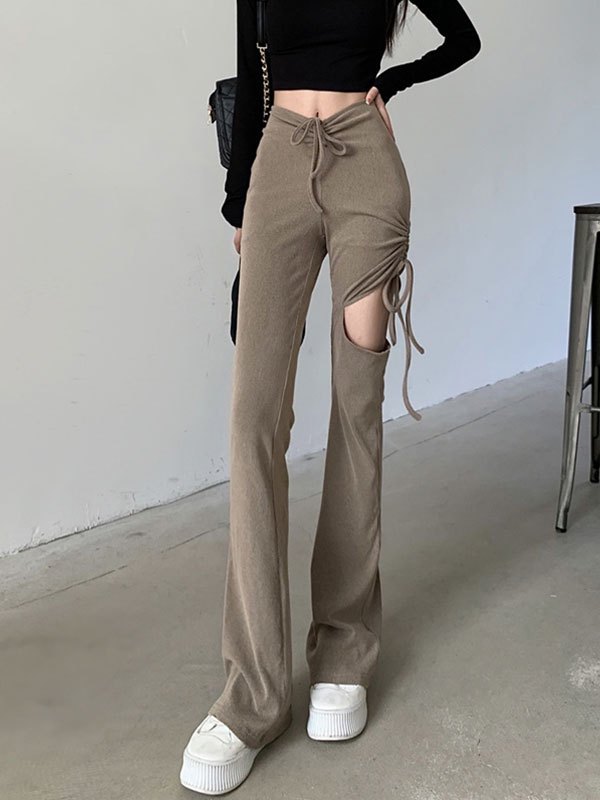 EMMIOL Lace Up Cutout Flare Leg Pants