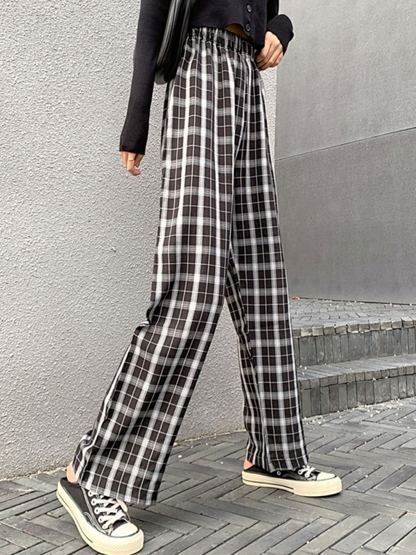 EMMIOL Pantalones rectos con estampado de cuadros