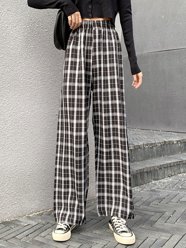 EMMIOL Pantalones rectos con estampado de cuadros