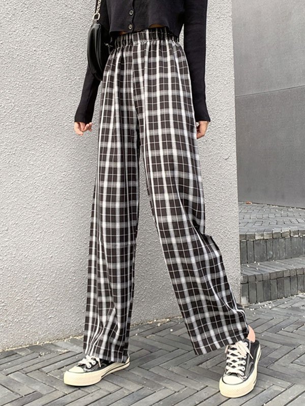 EMMIOL Pantalones rectos con estampado de cuadros