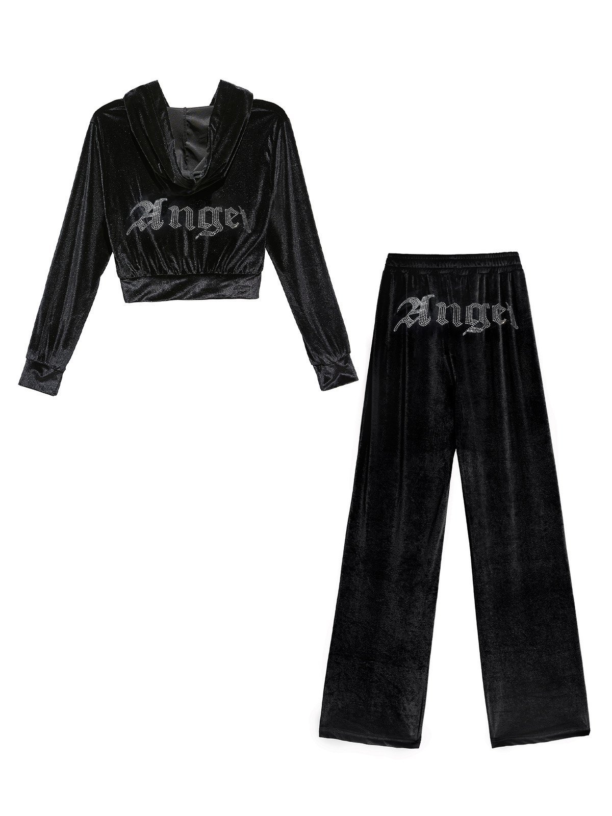 EMMIOL Conjunto de chándal de terciopelo de ángel con diamantes de imitación