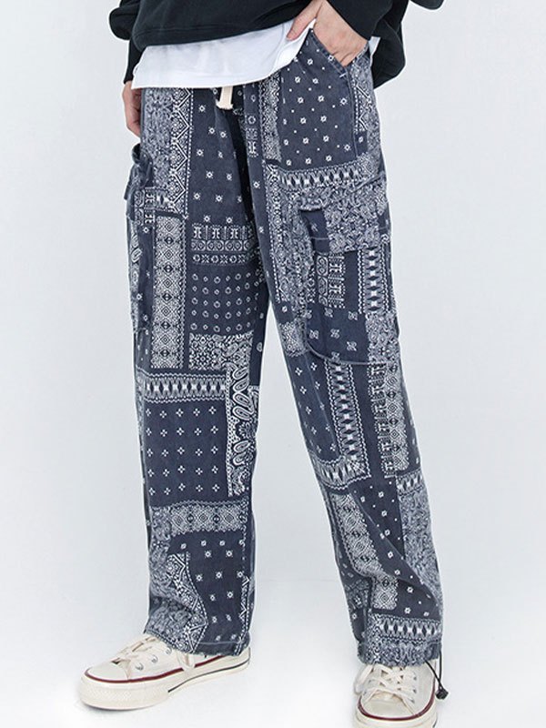 EMMIOL Men's Patchwork Paisley Print Pants