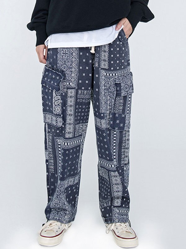 EMMIOL Men's Patchwork Paisley Print Pants