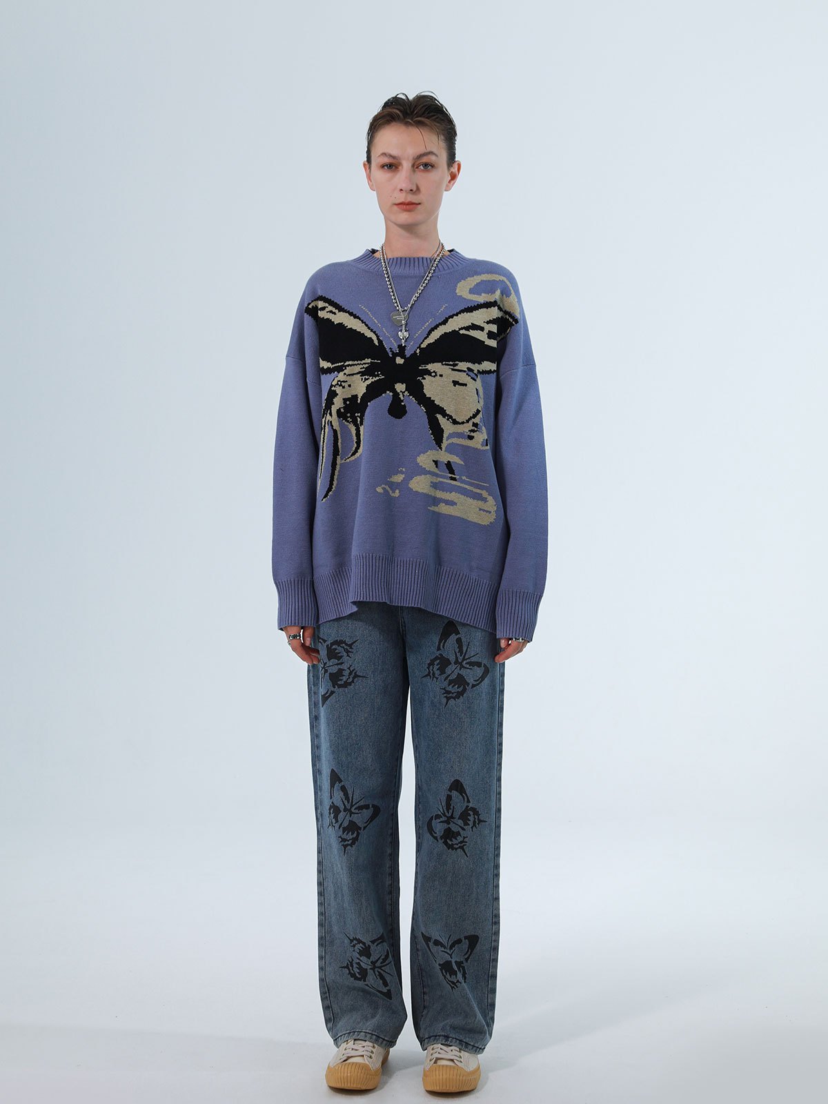 EMMIOL Maglione jacquard con farfalle oversize