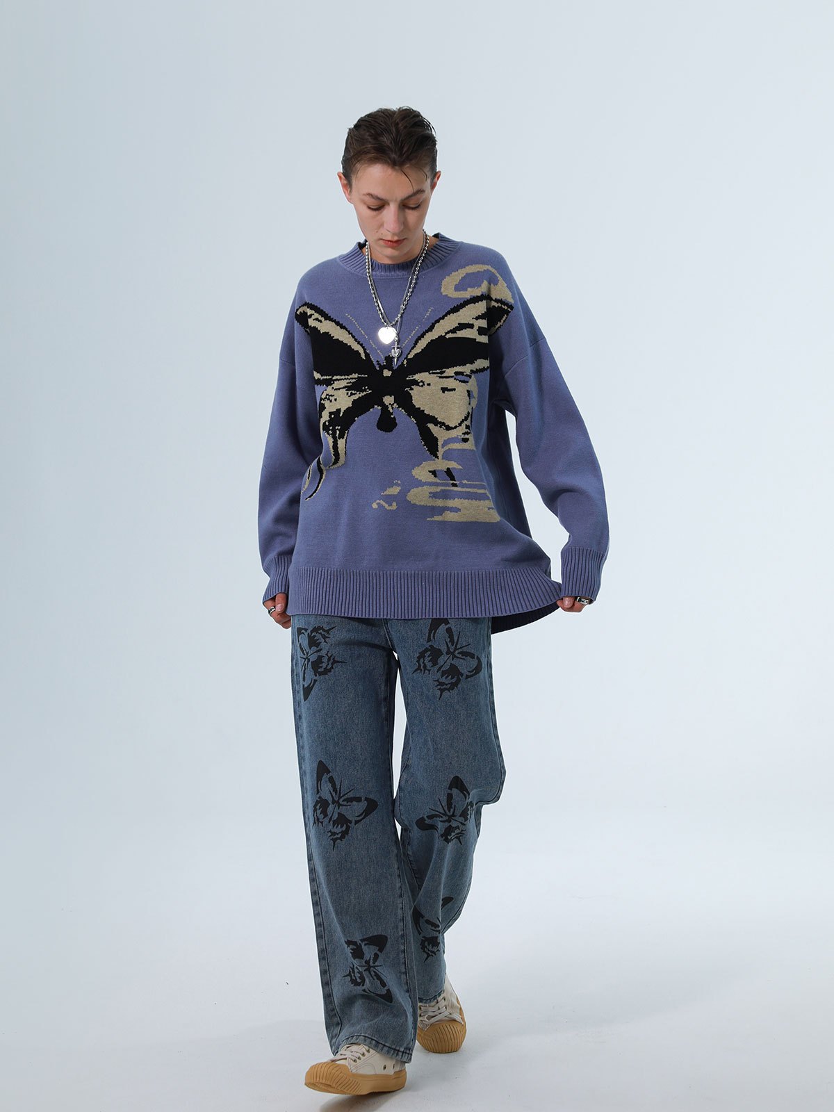 EMMIOL Maglione jacquard con farfalle oversize