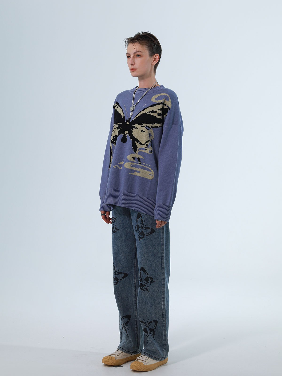 EMMIOL Maglione jacquard con farfalle oversize