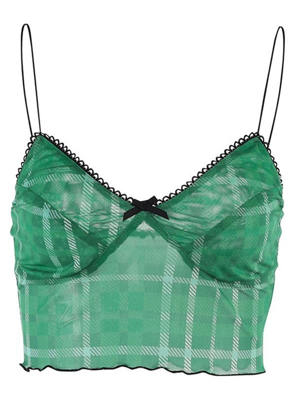 EMMIOL Checkered Mesh Crop Cami Top