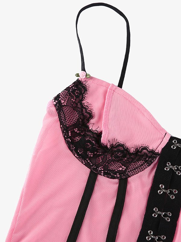 EMMIOL Hooked Detail Lace Paneled Corset Top