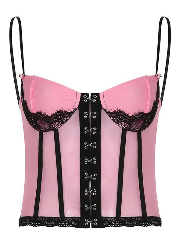 EMMIOL Hooked Detail Lace Paneled Corset Top