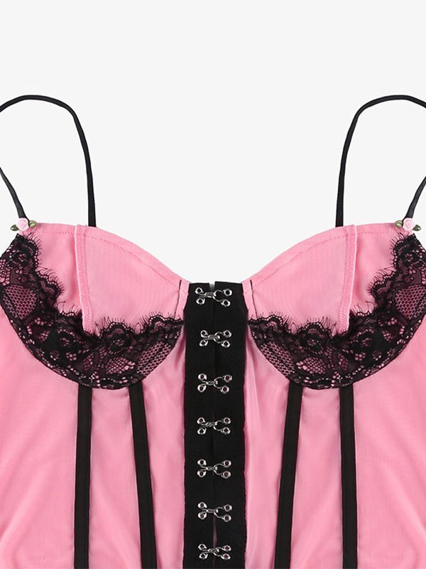 EMMIOL Hooked Detail Lace Paneled Corset Top