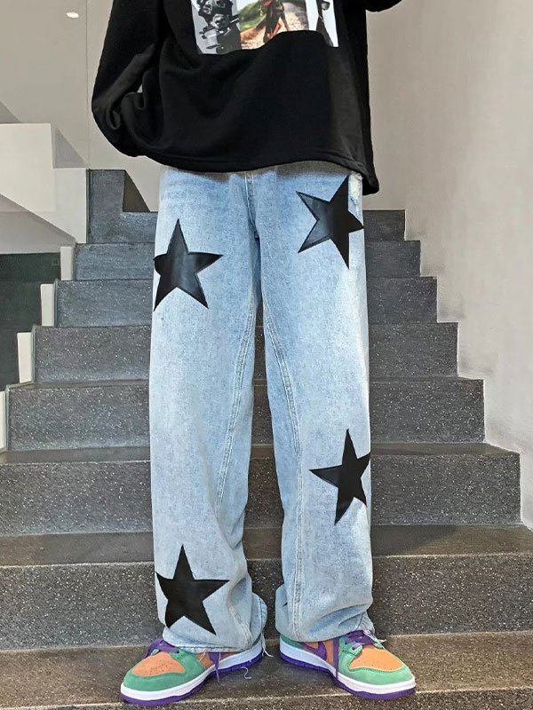 2022 Jeans da uomo a gamba dritta con stampa a stelle Cielo blu XL In Jeans  Online Store. Best For Sale | Emmiol.com