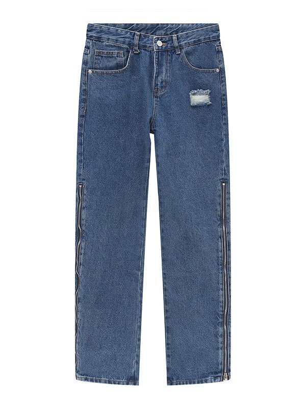 EMMIOL Vaqueros de pierna recta con detalle de cremallera para hombre