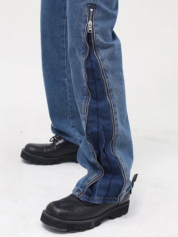 EMMIOL Vaqueros de pierna recta con detalle de cremallera para hombre