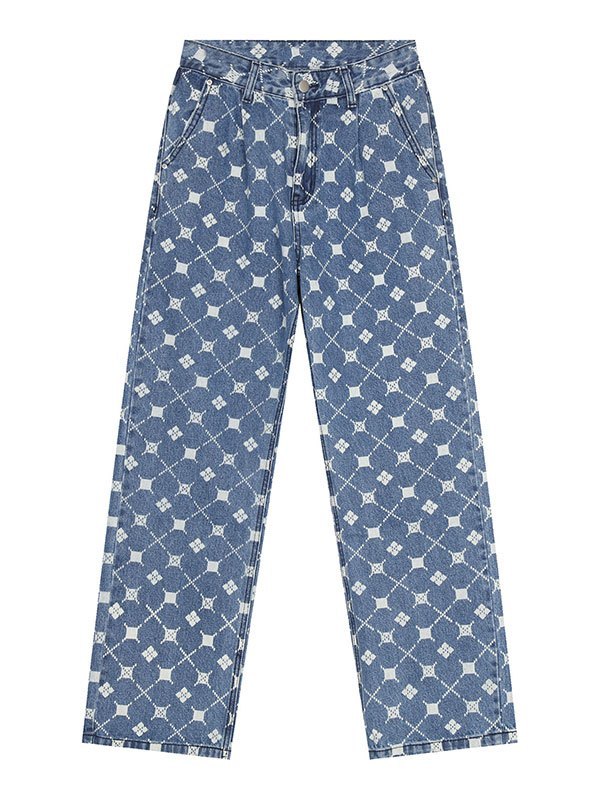 EMMIOL Vaqueros de pierna recta con monograma lavado para hombre