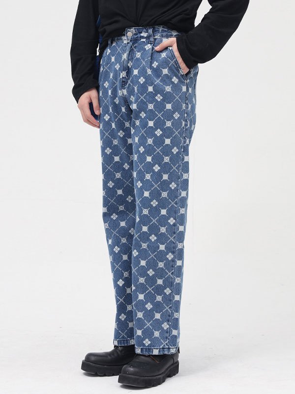 EMMIOL Vaqueros de pierna recta con monograma lavado para hombre