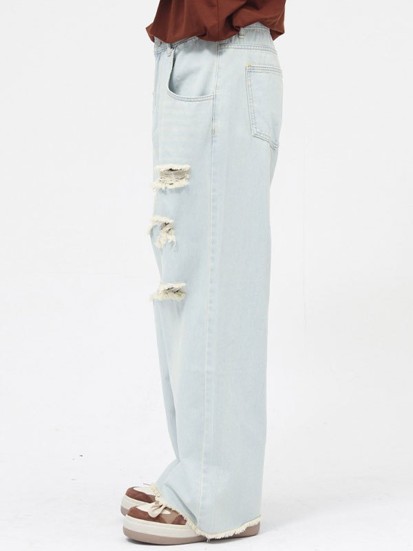 Emmiol Free shipping 2024 Men's Washed Ripped Jeans Sky Blue M in Jeans