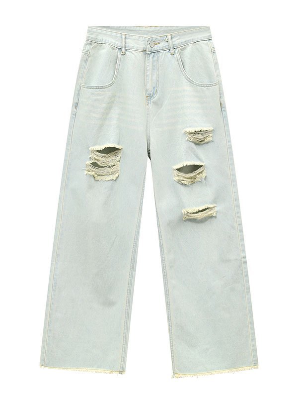 Emmiol Free shipping 2024 Men's Washed Ripped Jeans Sky Blue M in Jeans