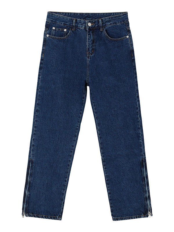 EMMIOL Jeans de pierna recta con cremallera lavada para hombre