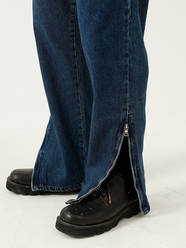 EMMIOL Jeans de pierna recta con cremallera lavada para hombre