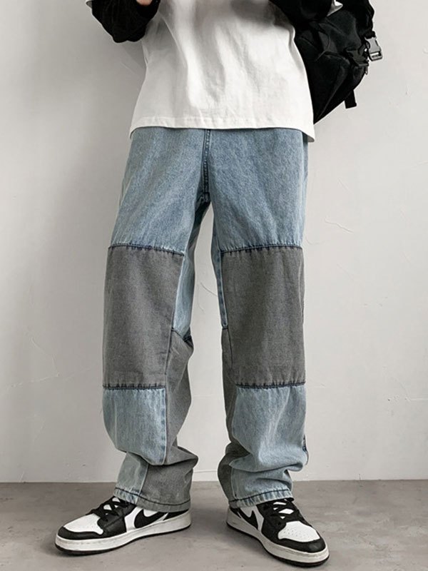 EMMIOL Men's Washed Patchwork Jeans