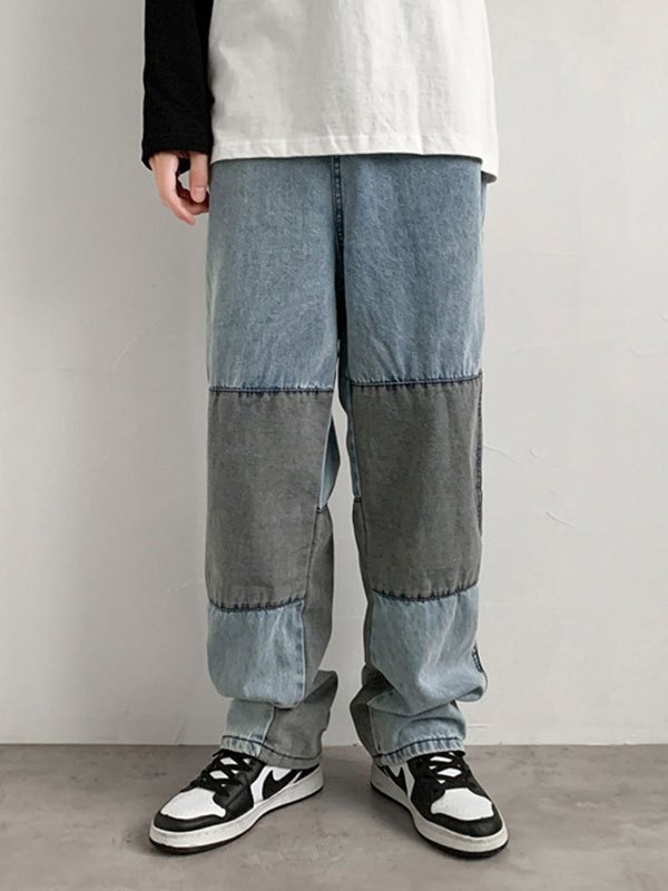 EMMIOL Men's Washed Patchwork Jeans