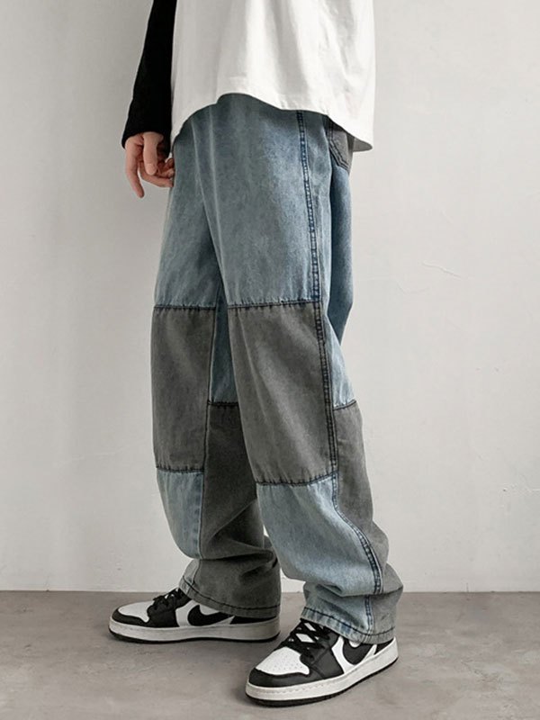 EMMIOL Men's Washed Patchwork Jeans