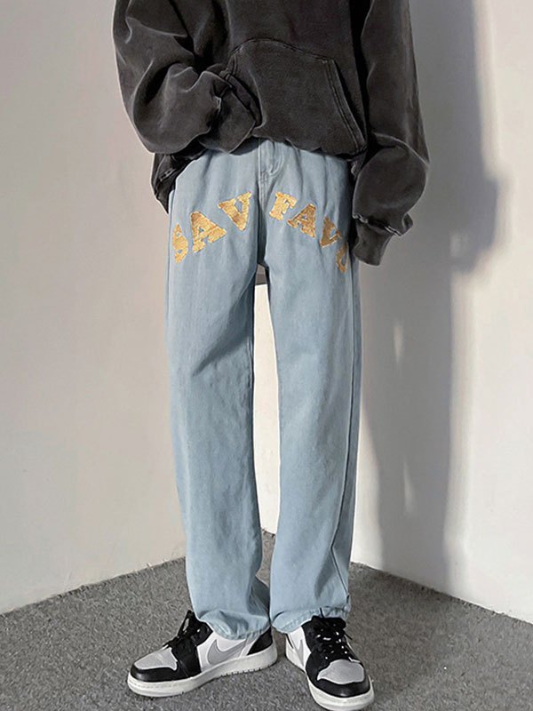 EMMIOL Men's Letter Embroidery Jeans