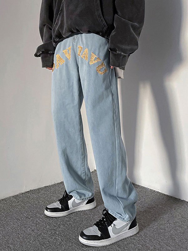 EMMIOL Men's Letter Embroidery Jeans