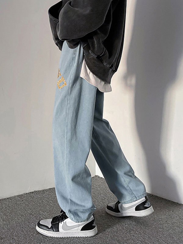 EMMIOL Men's Letter Embroidery Jeans