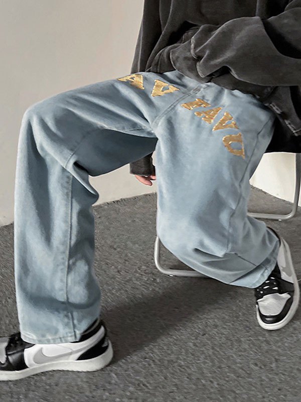 EMMIOL Men's Letter Embroidery Jeans