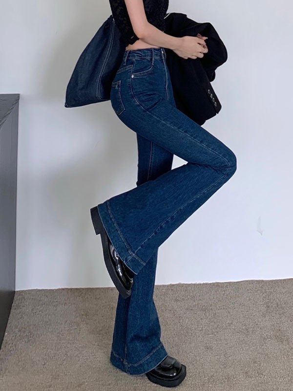 EMMIOL Vaqueros de campana ajustados de cintura alta vintage