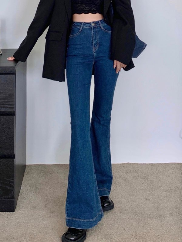 EMMIOL Vaqueros de campana ajustados de cintura alta vintage