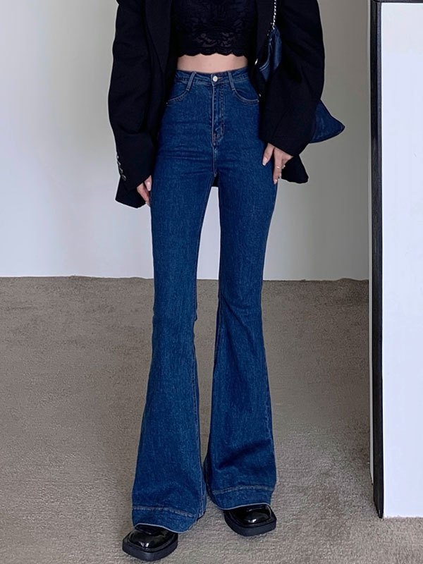 EMMIOL Vaqueros de campana ajustados de cintura alta vintage