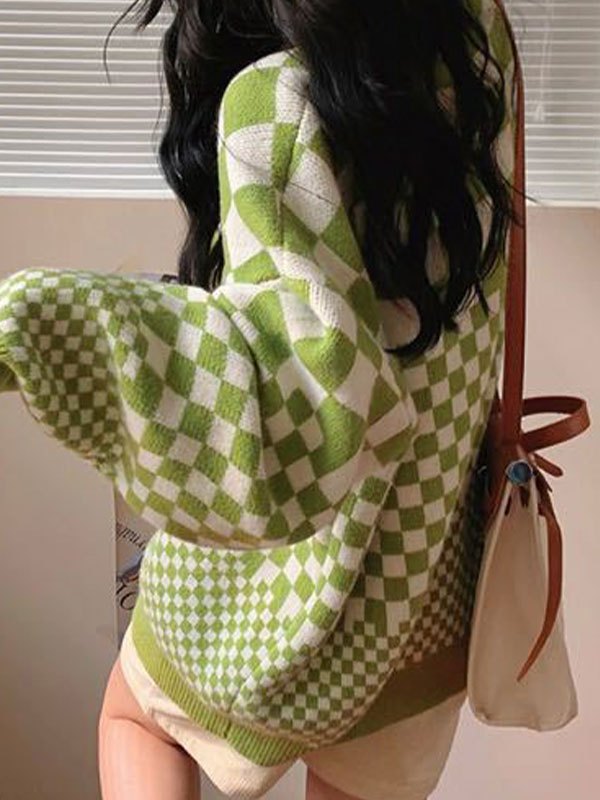 EMMIOL Checkered Pattern Knit Sweater