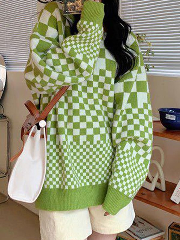 EMMIOL Checkered Pattern Knit Sweater