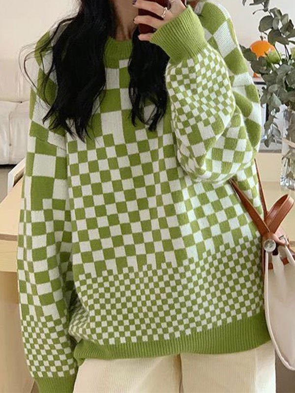 EMMIOL Checkered Pattern Knit Sweater